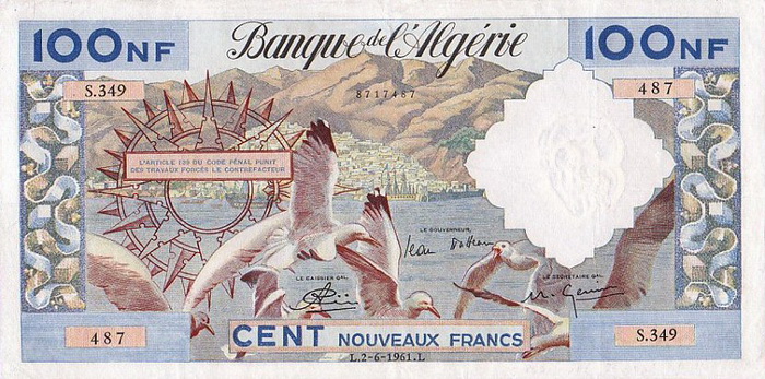 Лицевая сторона банкноты Алжира номиналом 100 Новых Франков