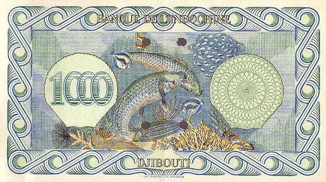 Обратная сторона банкноты Джибути номиналом 1000 Франков