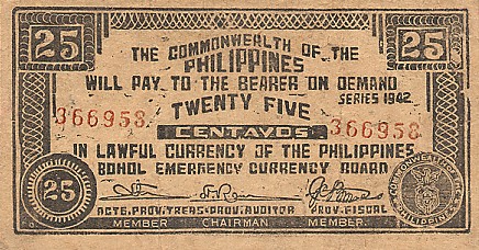 Лицевая сторона банкноты Филиппин номиналом 25 Сентаво