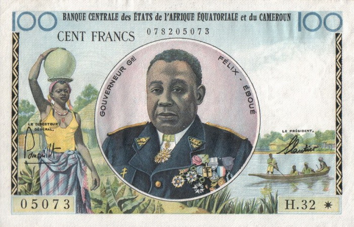 Лицевая сторона банкноты Экваториальной Гвинеи номиналом 100 Франков