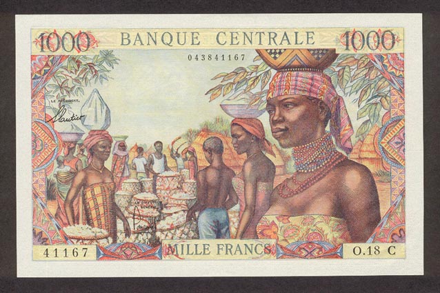 Лицевая сторона банкноты Экваториальной Гвинеи номиналом 1000 Франков