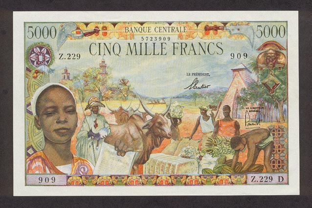 Лицевая сторона банкноты Экваториальной Гвинеи номиналом 5000 Франков