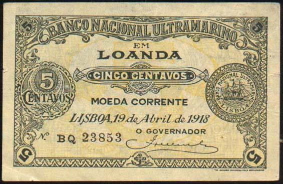 Лицевая сторона банкноты Анголы номиналом 5 Сентаво