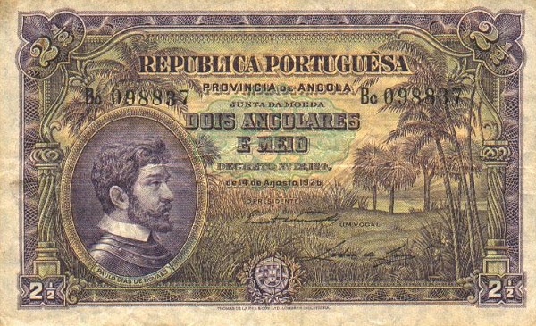 Лицевая сторона банкноты Анголы номиналом 2 1/2 Анголара