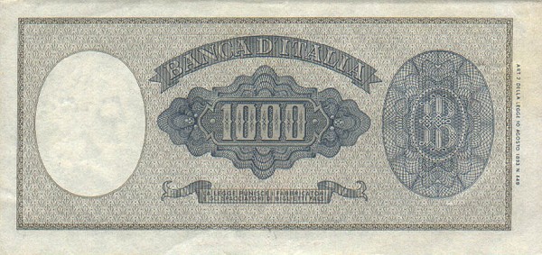Обратная сторона банкноты Италии номиналом 1000 Лир