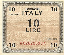 Лицевая сторона банкноты Италии номиналом 10 Лир