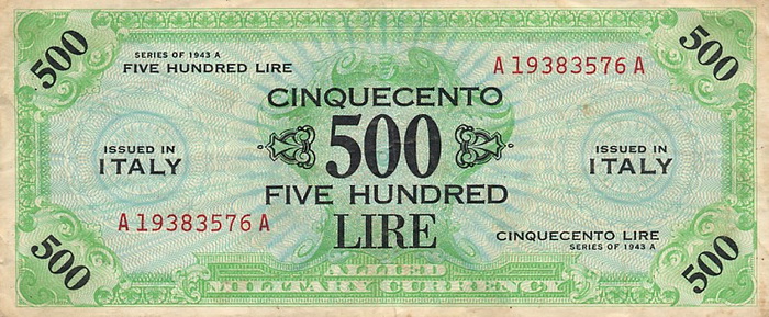Лицевая сторона банкноты Италии номиналом 500 Лир