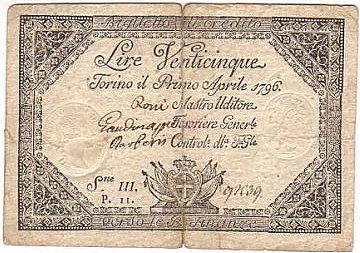 Лицевая сторона банкноты Италии номиналом 25 Лир