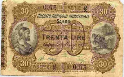 Лицевая сторона банкноты Италии номиналом 30 Лир