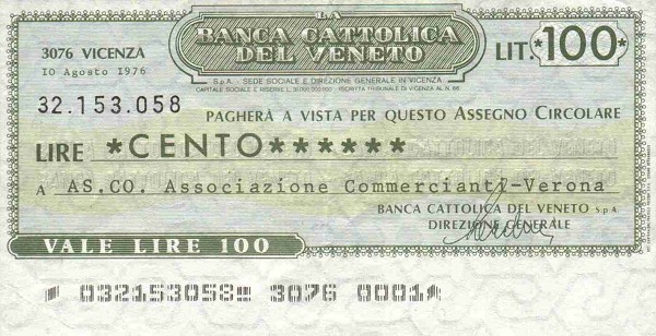 Лицевая сторона банкноты Италии номиналом 100 Лир