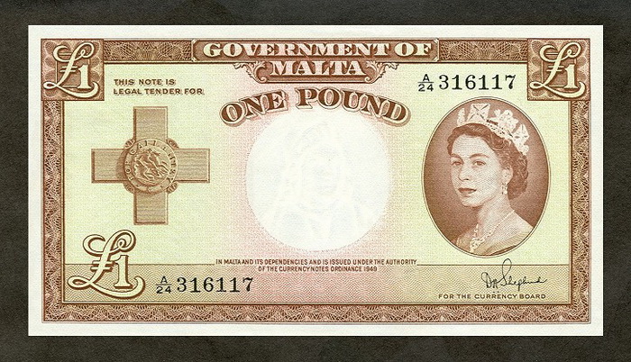 Лицевая сторона банкноты Мальты номиналом 1 Фунт