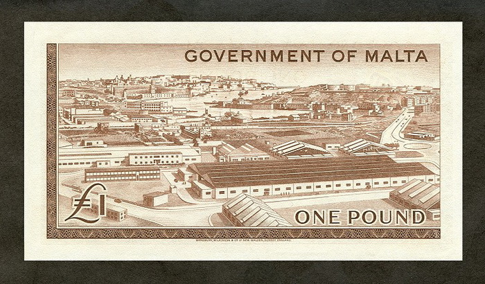 Обратная сторона банкноты Мальты номиналом 1 Фунт