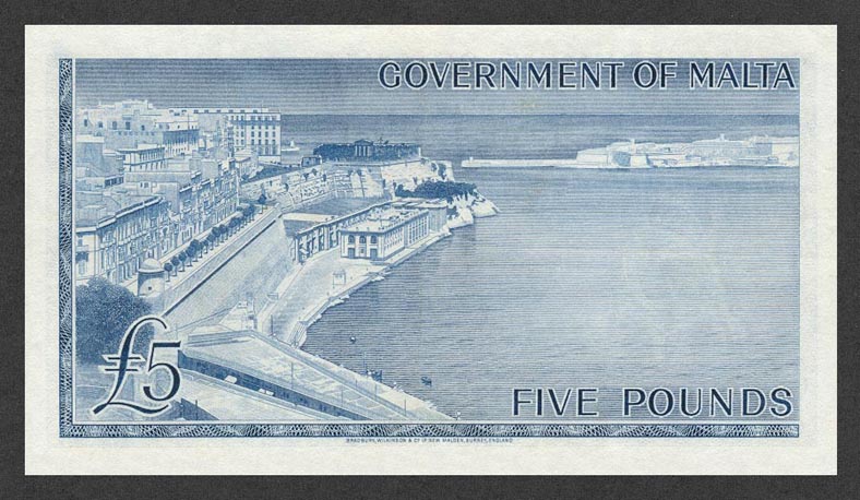 Обратная сторона банкноты Мальты номиналом 5 Фунтов