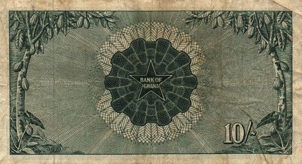 Обратная сторона банкноты Ганы номиналом 10 Шиллингов