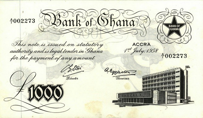 Лицевая сторона банкноты Ганы номиналом 1000 Фунтов