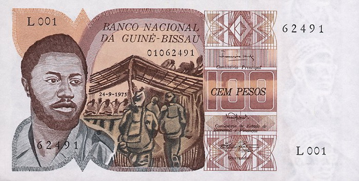 Лицевая сторона банкноты Гвинеи-Бисау номиналом 100 Песо