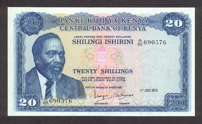 Лицевая сторона банкноты Кении номиналом 20 Шиллингов
