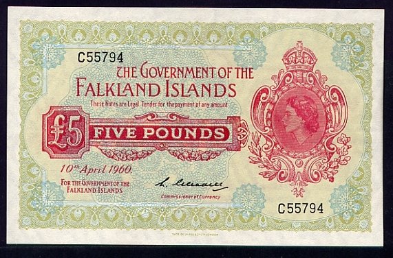 Лицевая сторона банкноты Фолклендских островов номиналом 5 Фунтов