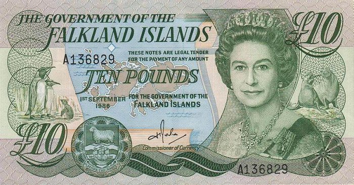 Лицевая сторона банкноты Фолклендских островов номиналом 10 Фунтов