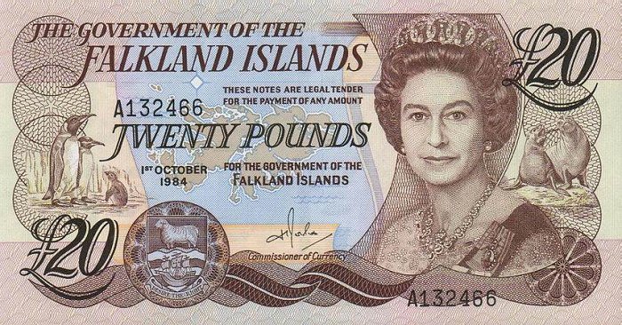 Лицевая сторона банкноты Фолклендских островов номиналом 20 Фунтов