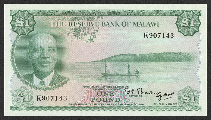 Лицевая сторона банкноты Малави номиналом 1 Квача