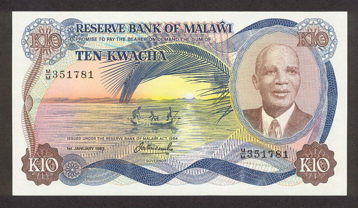 Лицевая сторона банкноты Малави номиналом 10 Квач