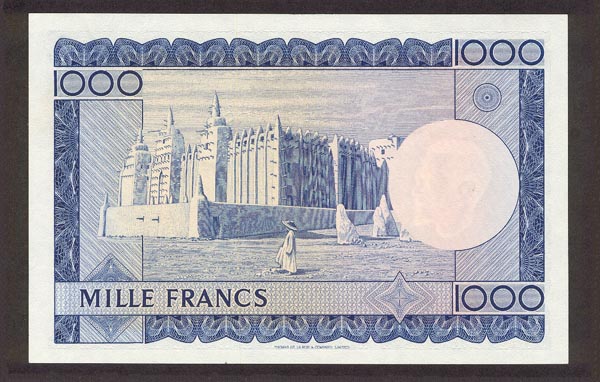 Обратная сторона банкноты Мали номиналом 1000 Франков