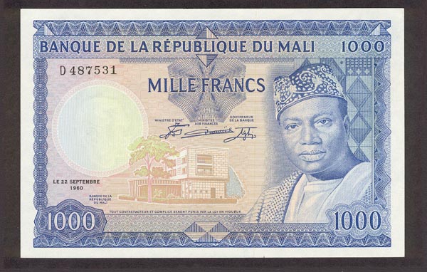 Лицевая сторона банкноты Мали номиналом 1000 Франков