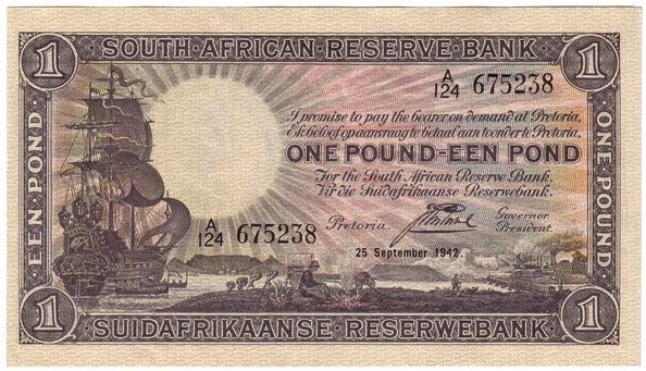 Лицевая сторона банкноты ЮАР номиналом 1 Фунт
