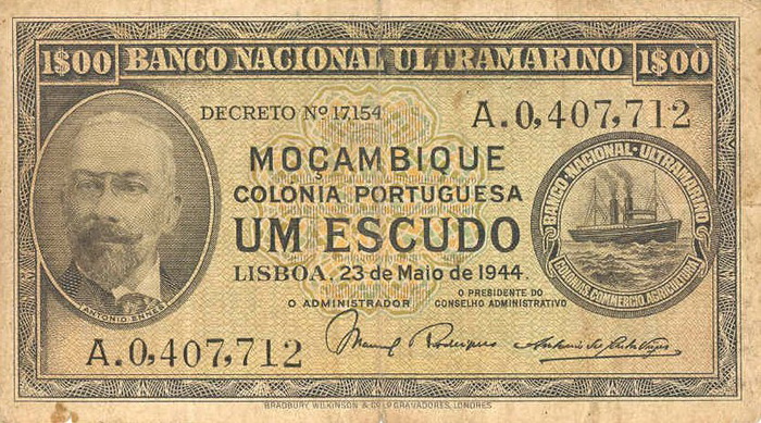 Лицевая сторона банкноты Мозамбика номиналом 1 Эскудо