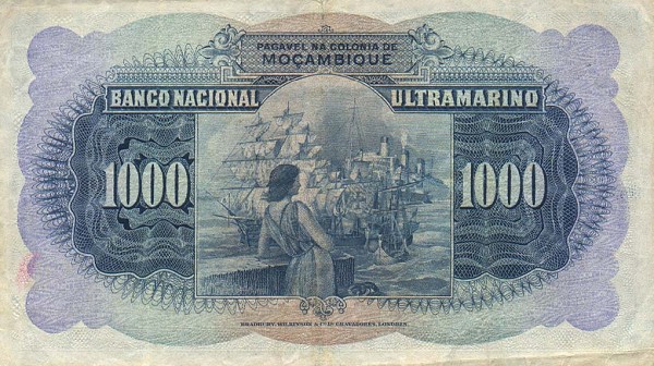 Обратная сторона банкноты Мозамбика номиналом 1000 Эскудо