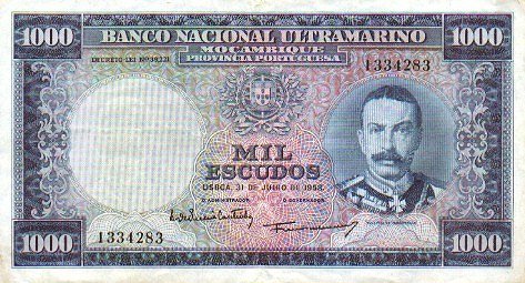 Лицевая сторона банкноты Мозамбика номиналом 1000 Эскудо