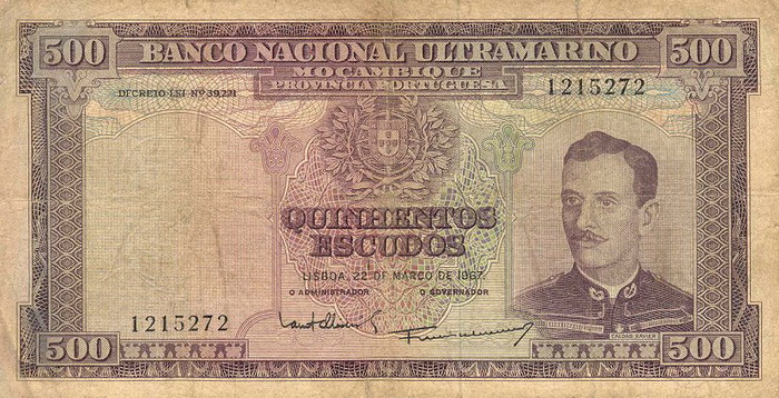 Лицевая сторона банкноты Мозамбика номиналом 500 Эскудо