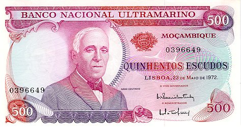 Лицевая сторона банкноты Мозамбика номиналом 500 Эскудо