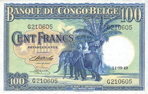 Лицевая сторона банкноты Демократической Республики Конго номиналом 100 Франков