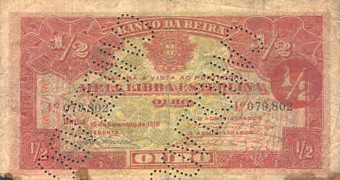 Лицевая сторона банкноты Мозамбика номиналом 1/2 Либры
