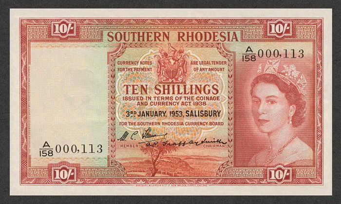 Лицевая сторона банкноты Центральноафриканской Республики номиналом 10 Шиллингов