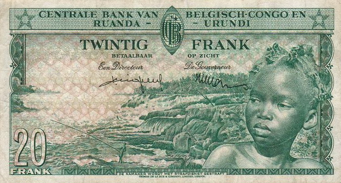 Обратная сторона банкноты Демократической Республики Конго номиналом 20 Франков