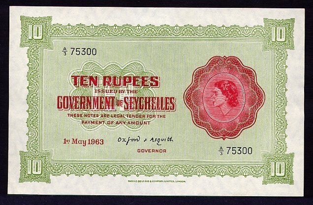 Лицевая сторона банкноты Сейшел номиналом 10 Рупий