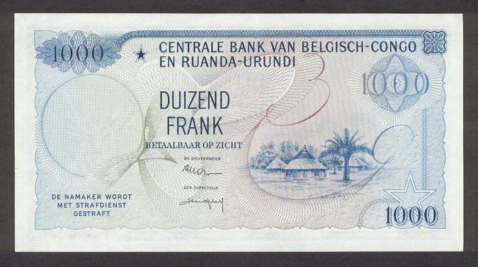 Обратная сторона банкноты Демократической Республики Конго номиналом 1000 Франков