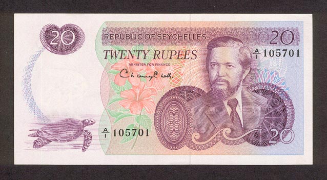 Лицевая сторона банкноты Сейшел номиналом 20 Рупий
