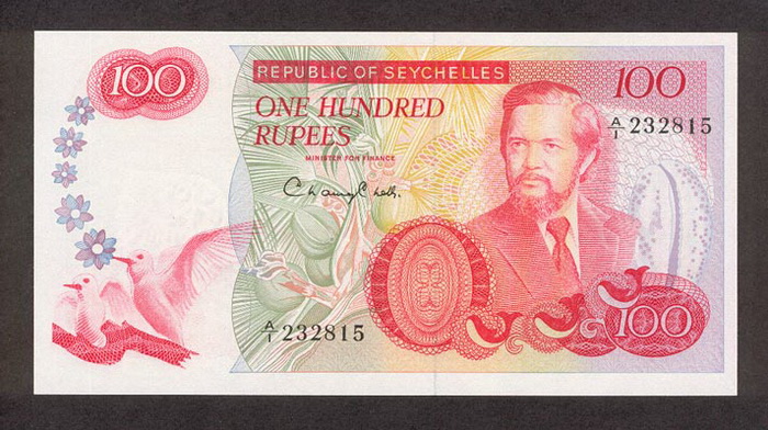 Лицевая сторона банкноты Сейшел номиналом 100 Рупий