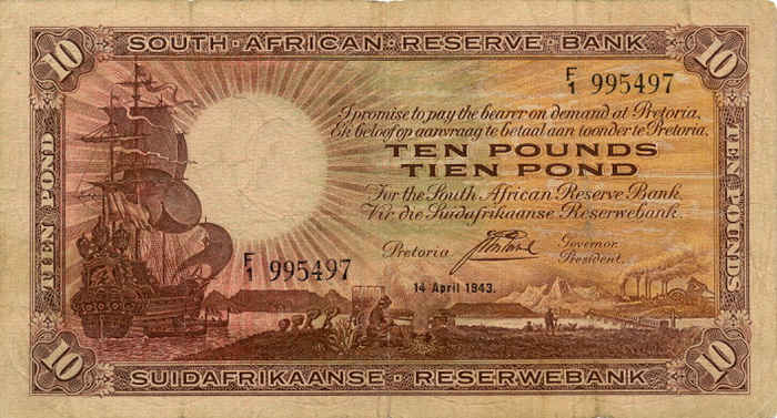 Лицевая сторона банкноты ЮАР номиналом 10 Фунтов
