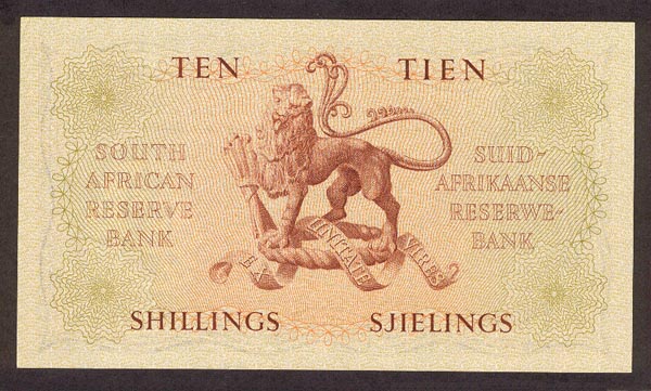 Обратная сторона банкноты ЮАР номиналом 10 Шиллингов