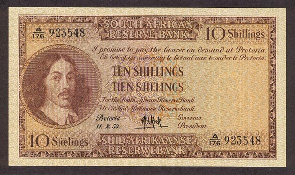 Лицевая сторона банкноты ЮАР номиналом 10 Шиллингов