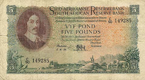 Лицевая сторона банкноты ЮАР номиналом 5 Фунтов