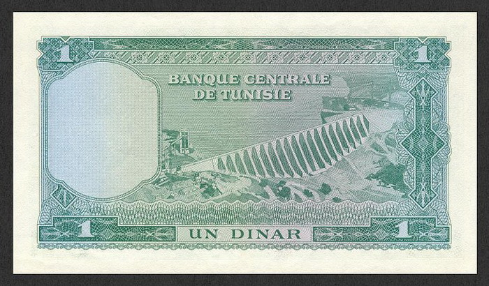 Обратная сторона банкноты Туниса номиналом 1 Динар