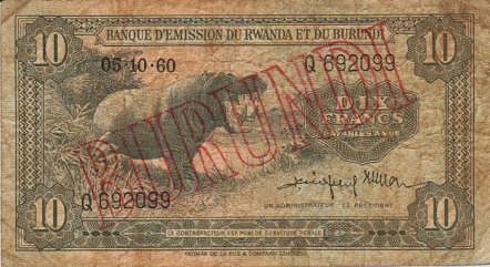 Лицевая сторона банкноты Бурунди номиналом 10 Франков
