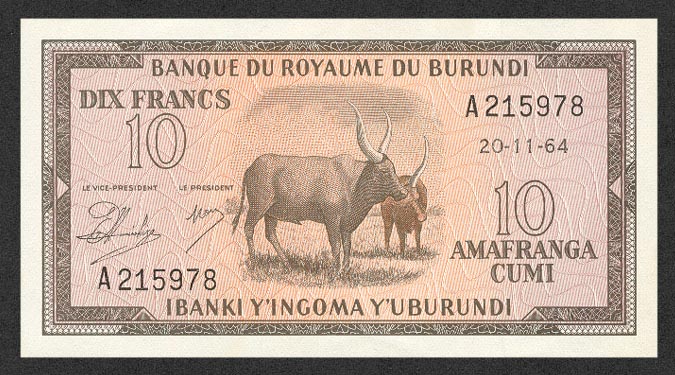 Лицевая сторона банкноты Бурунди номиналом 10 Франков