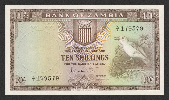 Лицевая сторона банкноты Замбии номиналом 10 Шиллингов